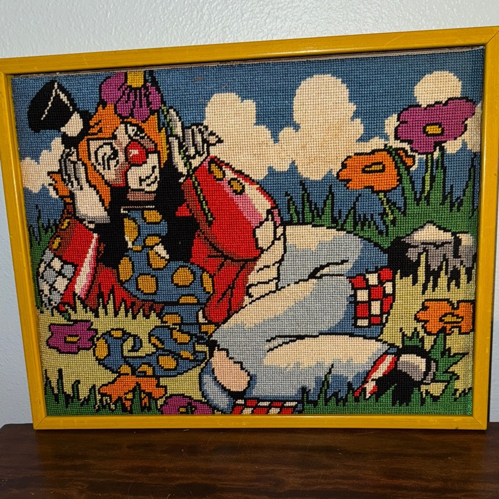 Vintage Clown Needlepoint Art based on “Circus Clown” by Roger W. Reinardy